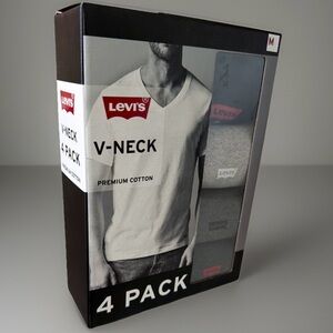 Levi's Men's Size M 4-Pack of Premium Cotton V-Neck T-Shirts. Multicolor. New